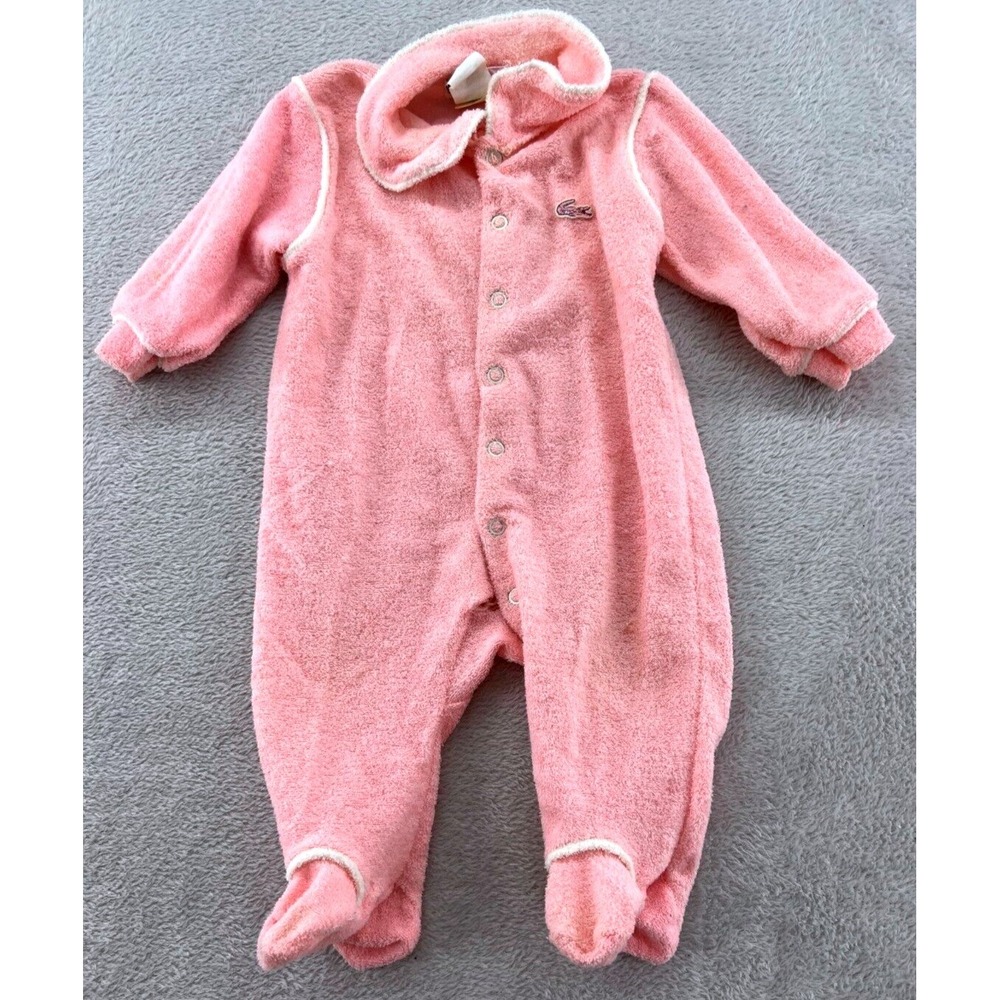 Vintage Izod Lacoste Sleeper Baby 19-27 lbs Pink Terry Cloth Footed Snap Front